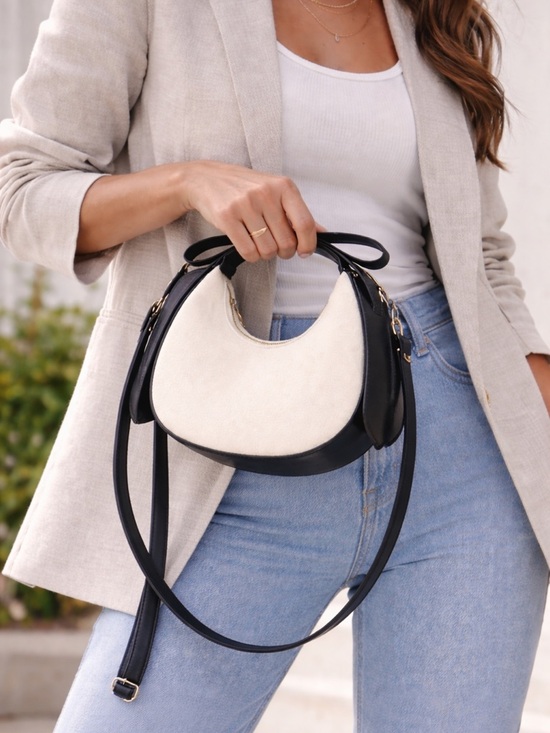 AOTA Handbags - Two-Tone Crescent Bow Tie Crossbody HandBag — Black & Cream